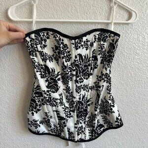 White Corset with Black Flowers